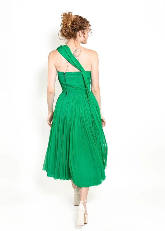 kelly green chiffon dress 1950's Vintage Silk Cocktail Wedding guest dresses