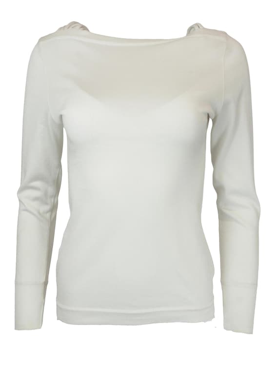 Claude Montana, Claude Montana White Knit W Fring Neck Trim