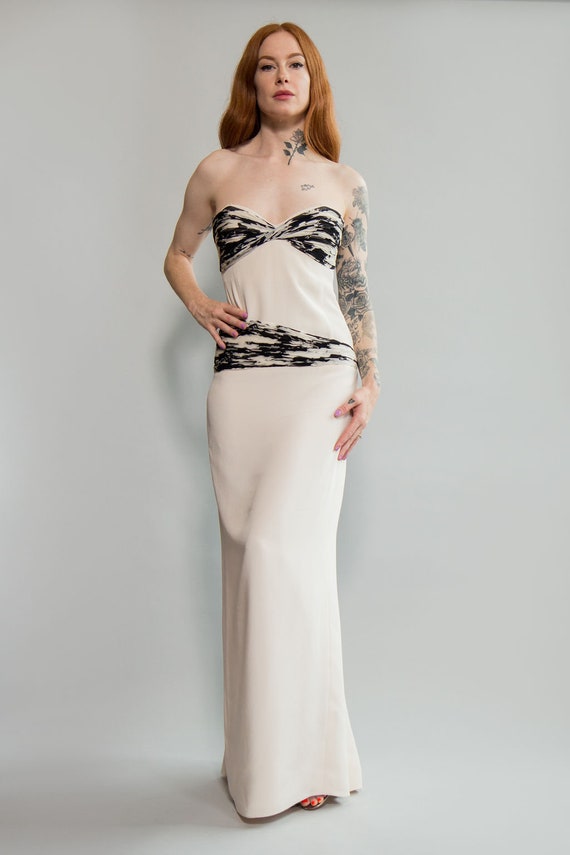 90s Silk and Chiffon Strapless Gown