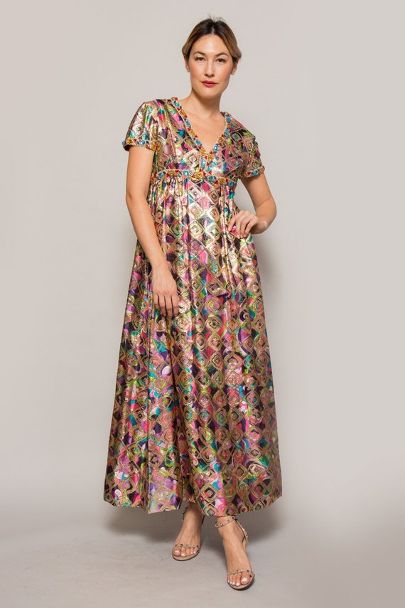 1960's Malcom Starr Metallic Brocade Jeweled Gown