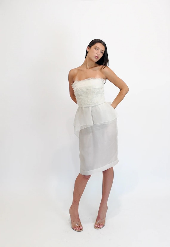white peplum cocktail dress Alberta Ferretti S/S 2013 White Silk Cocktail Peplum Dress
