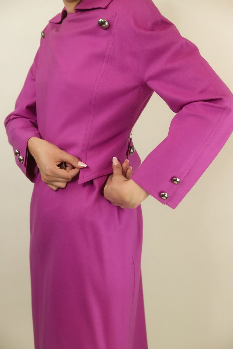 Courreges c. 1980's Pink Wool Dress with Silver Buttons image 3