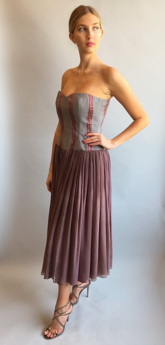 1990s Strapless chiffon dress