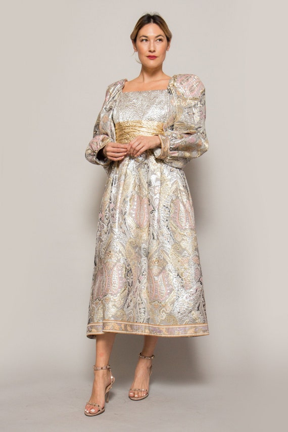 metallic tea length dress Metallic Raffia Tea Length Dress 14 / Plumeria Multi