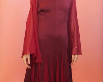 Stavropoulos Burgundy Chiffon Bell Sleeve Gown