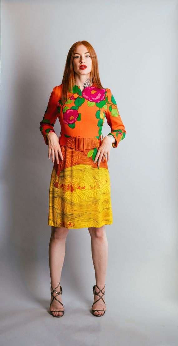 Vintage Hanae Mori Silk Floral Print Cocktail Dres