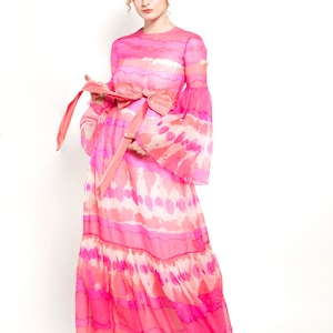 Vintage Malcom Starr Pink Chiffon Bell Sleeve Dress