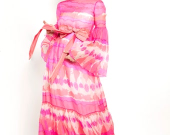 Vintage Malcom Starr Pink Chiffon Bell Sleeve Dress
