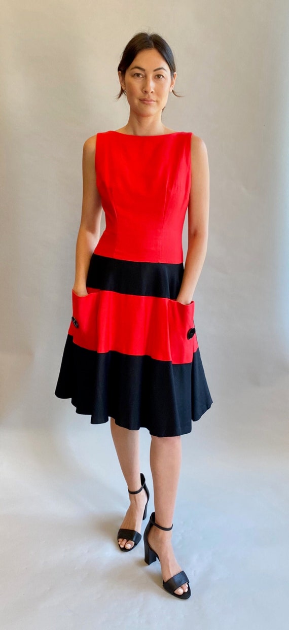 Red and Black Color Block Dress
