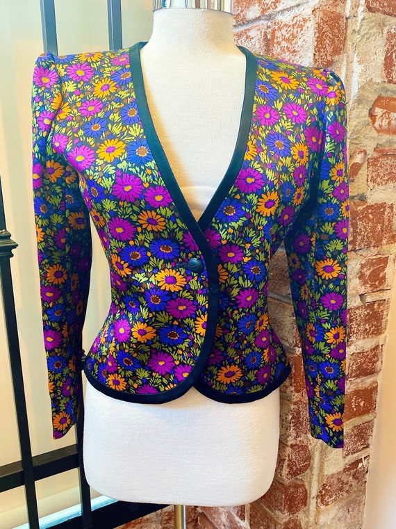 Vtg 80's Yves Saint Laurent Floral Puff Sleeve Jac