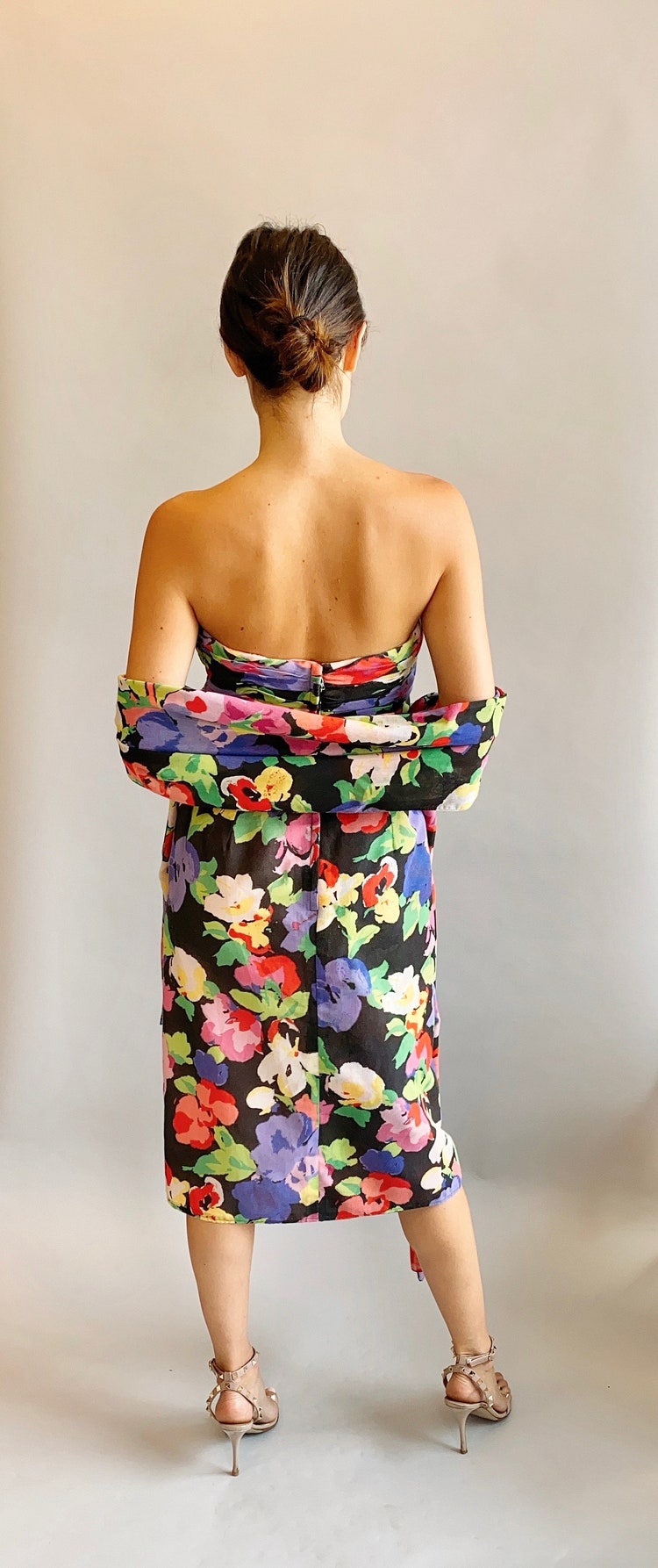 80s Victor Costa Strapless Dress - Lucky Vintage