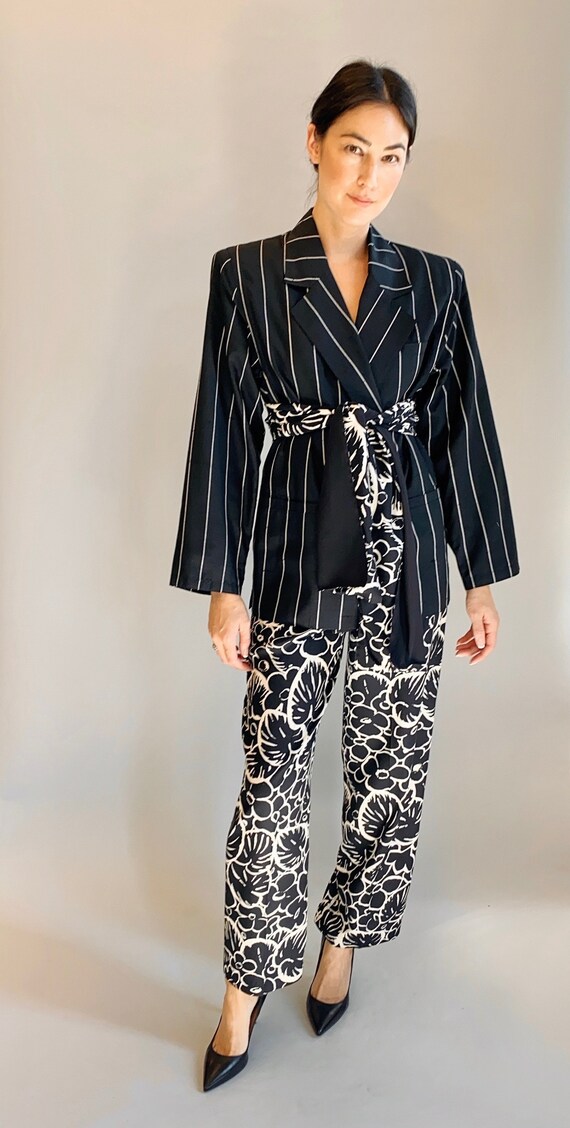 VTG 1980's Gianni Versace Silk Pinstripe & Printed