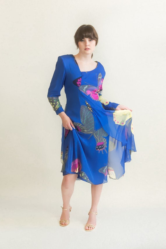 Hanae Mori Silk Butterfly Print Dress