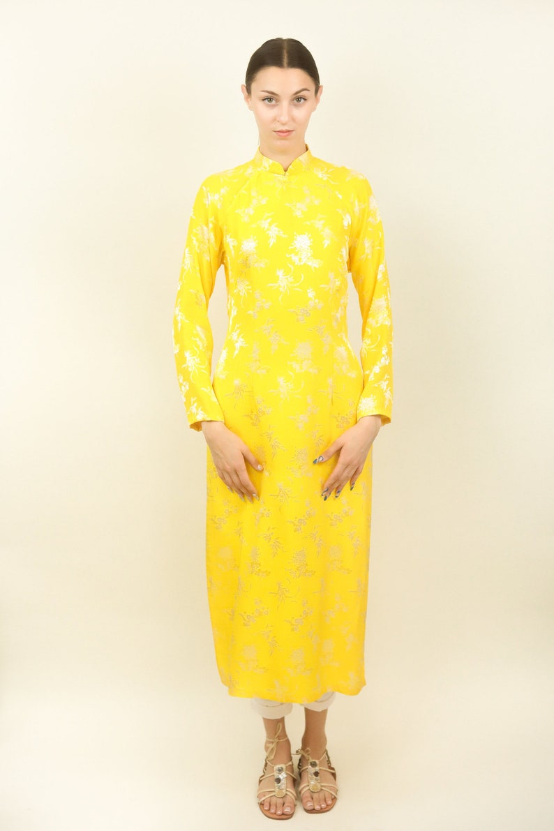 Yellow Silk Jacquard Cheongsam image 1