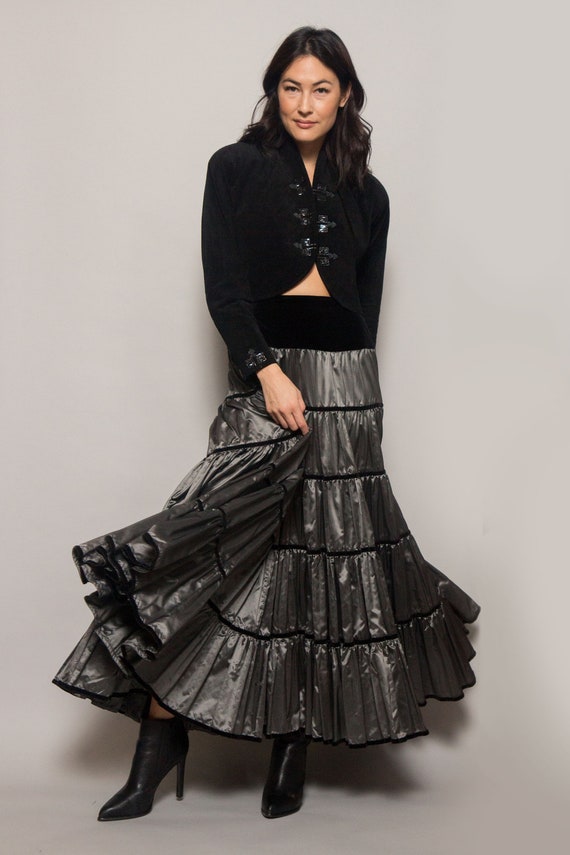 YSL Silver Taffeta Ruffled Skirt