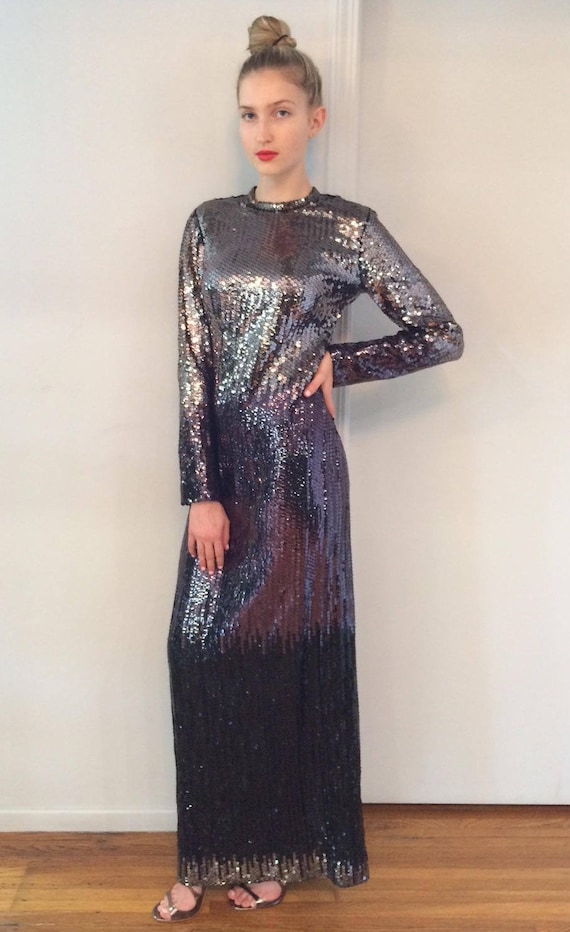 1970s Ruben Panis Ombre Sequined Gown