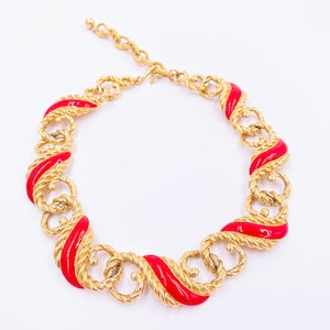 Gold and Red Enamel Necklace