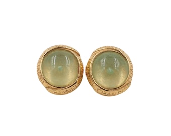 Chanel Green Glass Center Stone Gold Earrings