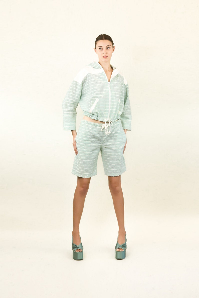 Courreges c. 1980's Sky Blue Shorts & Cropped Windbreaker image 1