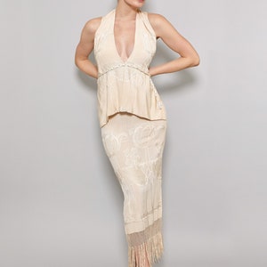 1920's Cream Embroidered Fringe Rope Belt Dress image 2