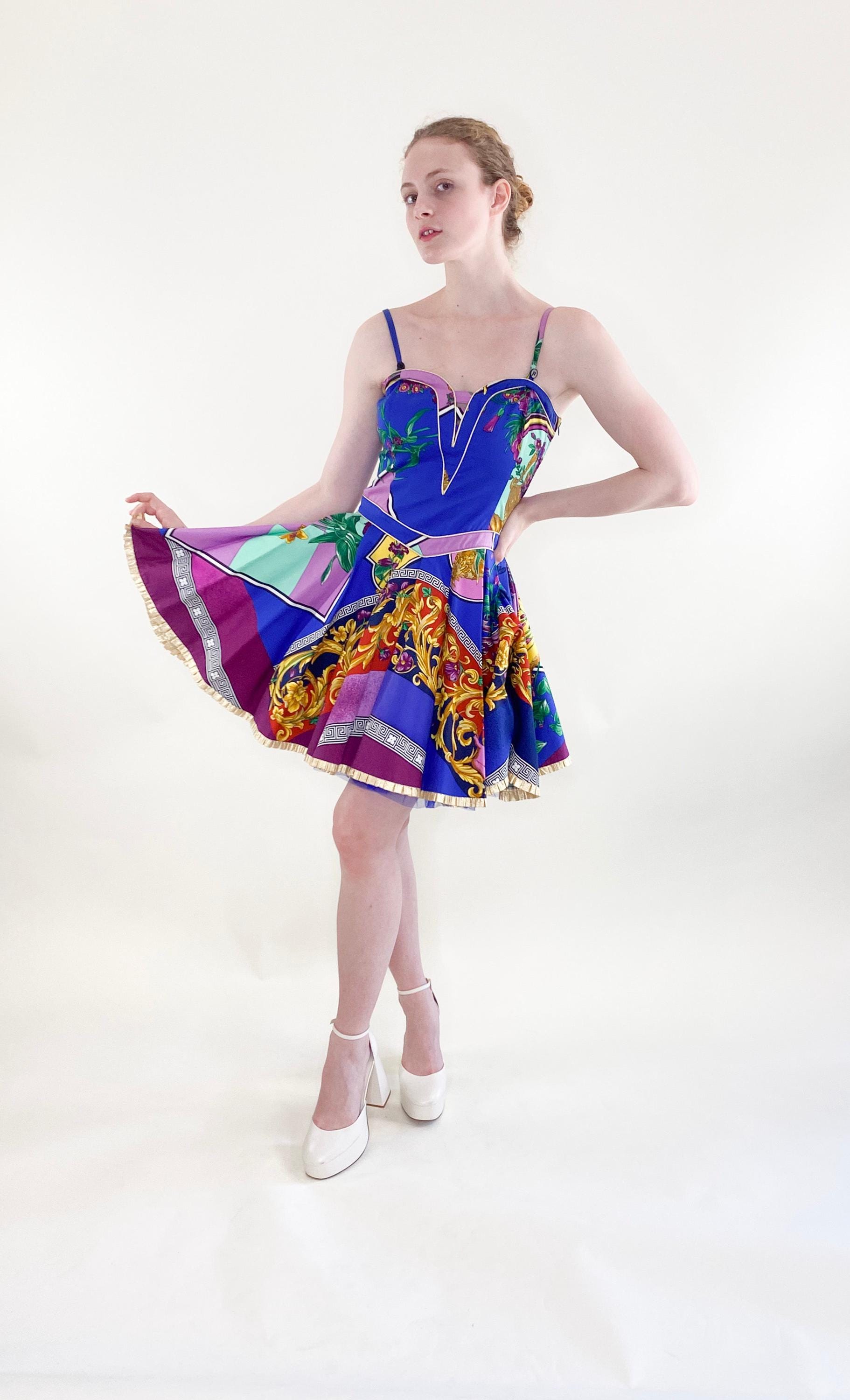 ワンピース Vintage Versus Versace Floral Mini Dress Vintage 1992 Spring Ready to Wear Versace Jeans Couture