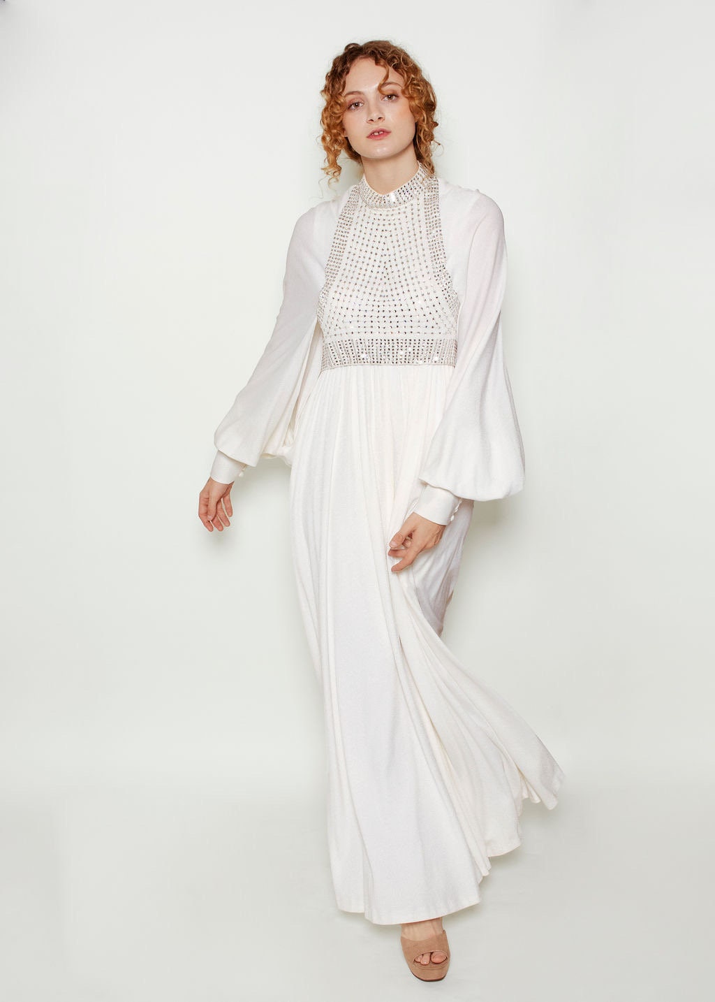 Geoffrey Beene White Rhinestone Gown