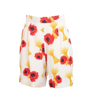 Escada Margaretha Ley Vintage Cream Floral Silk Shorts