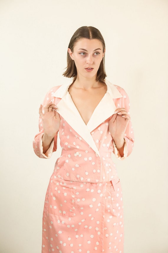 Courreges c. 1980's Pink and White Dot Skirt Suit - image 5