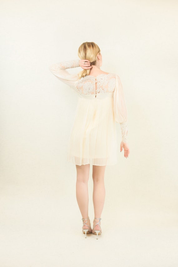 Cream Pleated And Lace Mini Dress - image 2