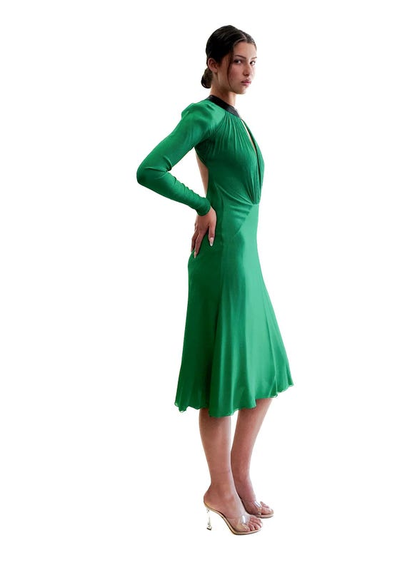 Versace Emerald Green Fall 2001 Open Back Gown - image 4