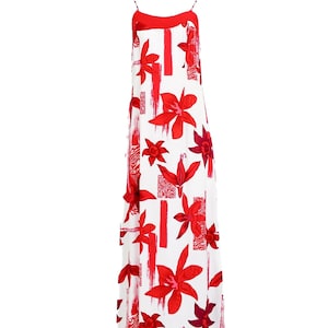 Kenzo Jungle Red and White Floral Dress With Beaded Straps