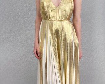 Valentino Gold Metallic Pleated Dress