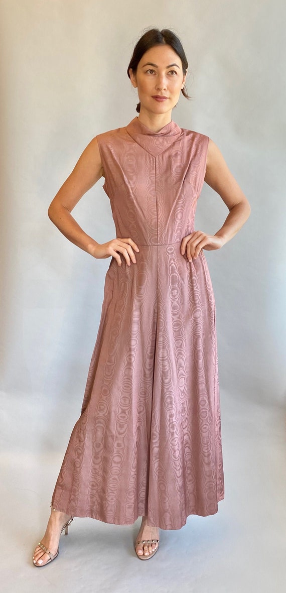 VTG 1970's Pale Pink Moire Cowl Neck Dress
