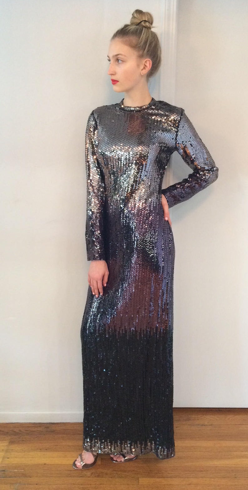 1970s Ruben Panis Ombre Sequined Gown - Etsy