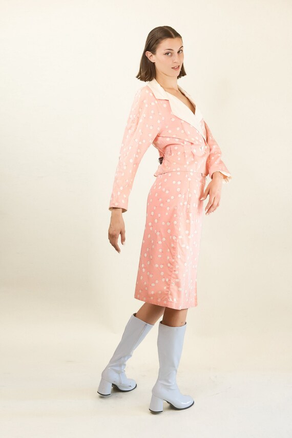 Courreges c. 1980's Pink and White Dot Skirt Suit - image 3