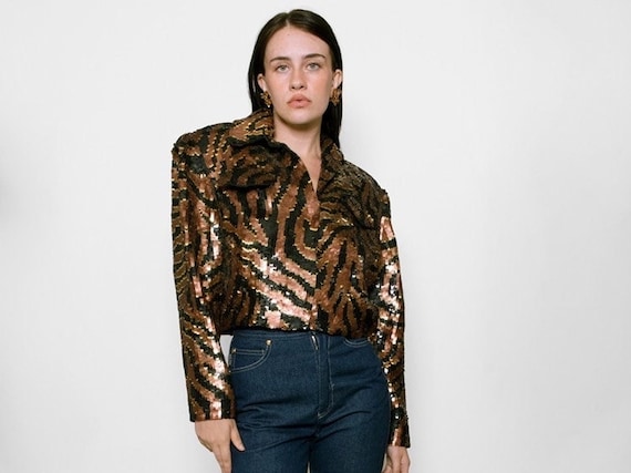 Sequin Zebra Print Cropped Jacket - image 1