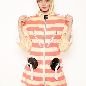 Courreges Pink/White Stripe Leather Nautical Coat
