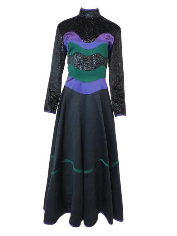 purple and black colorblock dress Vintage Geoffrey Beene Black Mock Neck Purple and Green Color Block Dress