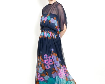 Alfred Bosand Silk Floral Print Maxi Dress