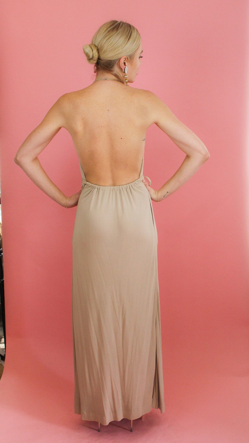 Galanos 1970's Halter Jersey Backless Gown image 5