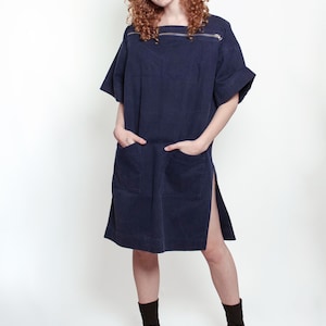 Courreges Navy Denim Zipper Dress with Pockets