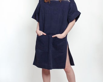 Courreges Navy Denim Zipper Dress with Pockets