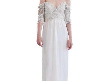Vintage Bob Mackie S/S 1997 White Gown with White Beaded Bodice