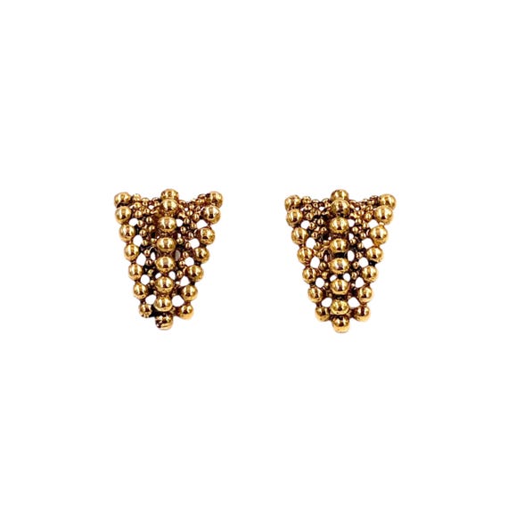 Gold Triangular Ball Clip Earrings - image 1