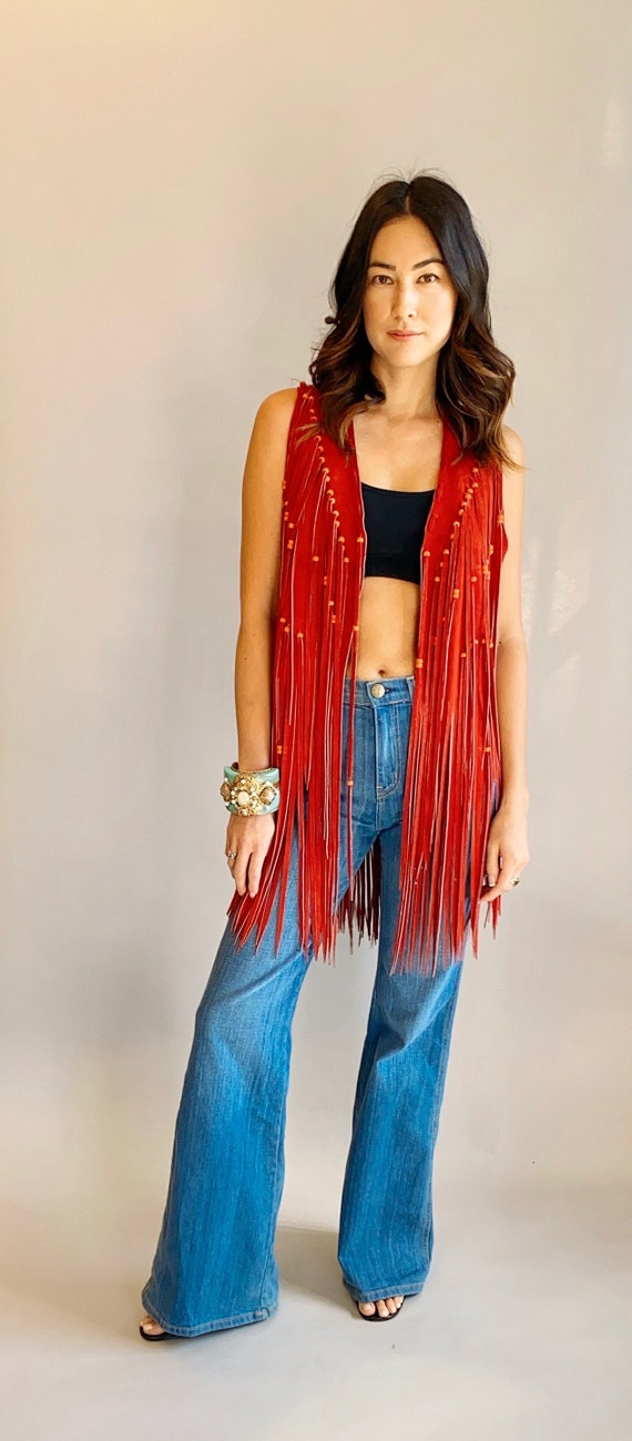 Suede & Beaded Fringe 1970's Red/Rust Vest