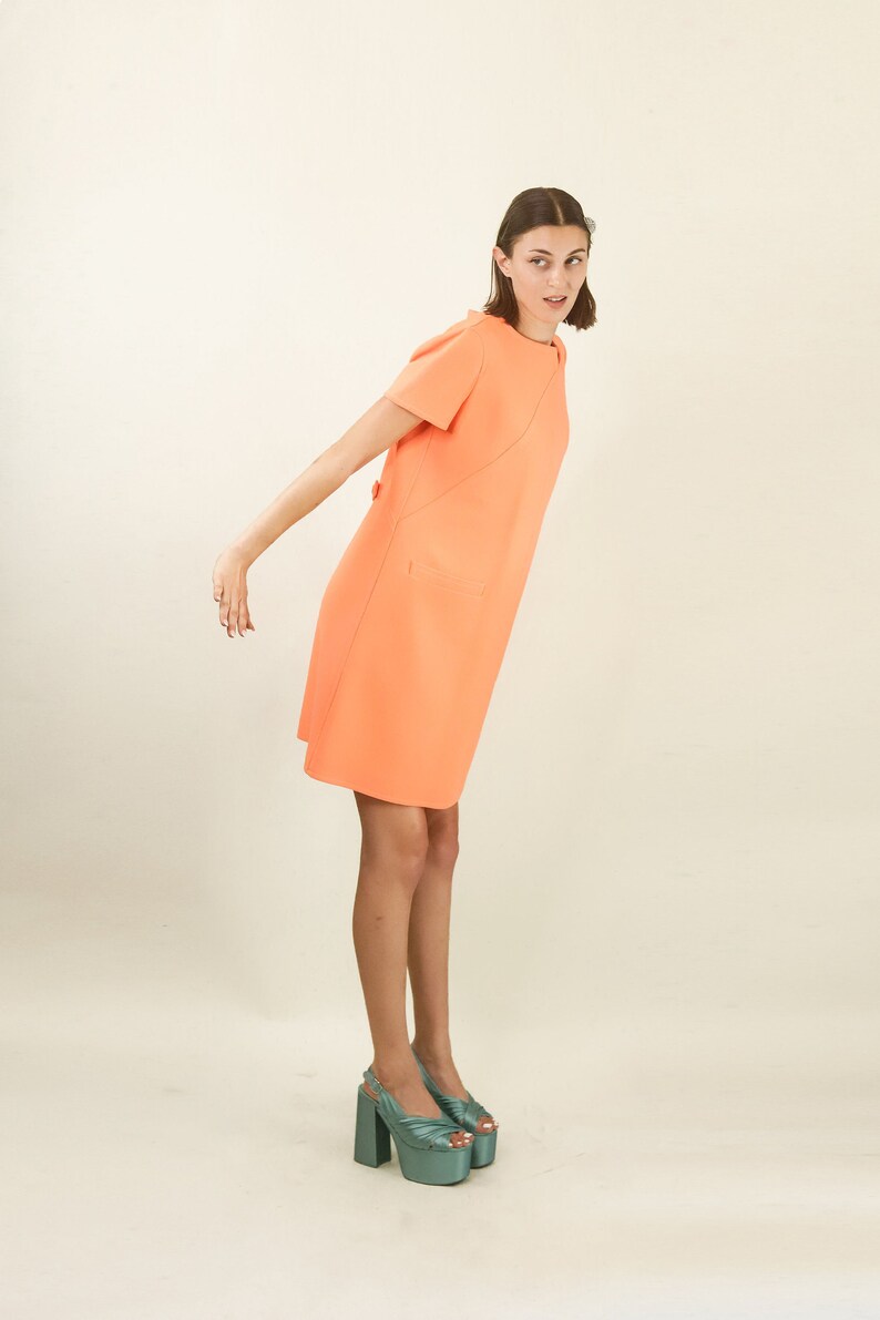 Courreges c. 1980's Peach Sorbet Dress with Pockets image 4