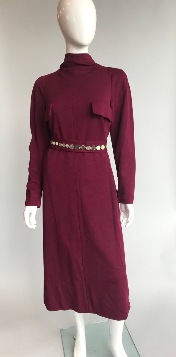 80's Pauline Trigere Wool Dress with Crystal Belt