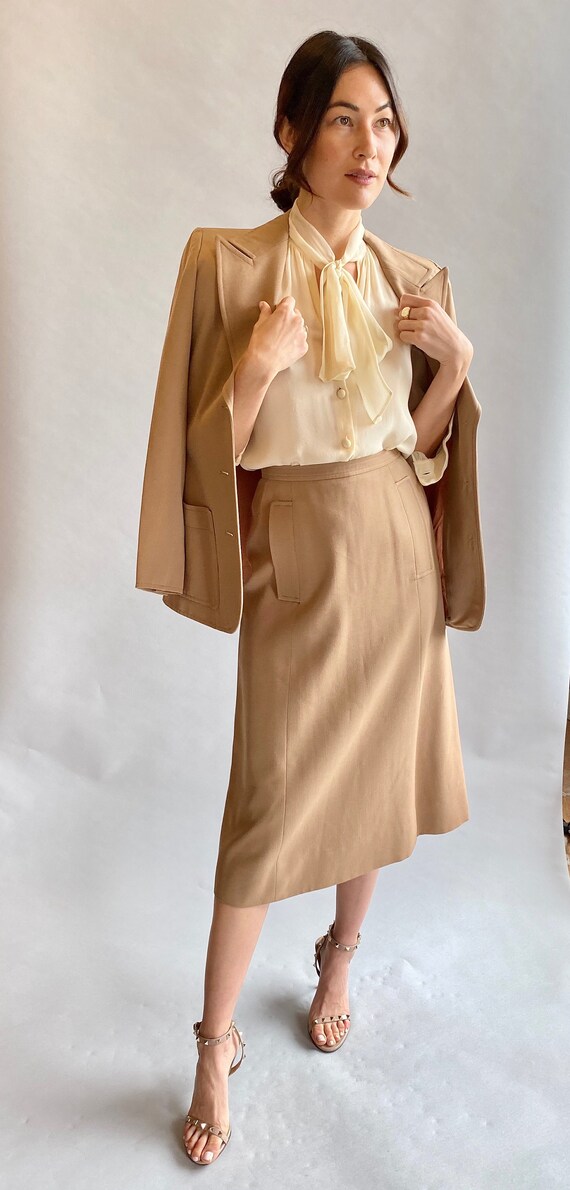 VTG 1970's Yves Saint Laurent Beige Skirt Suit