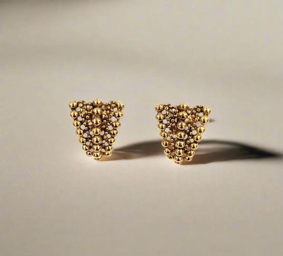 Gold Triangular Ball Clip Earrings - image 3