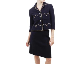 Chanel Couture Navy With White Trim Suit